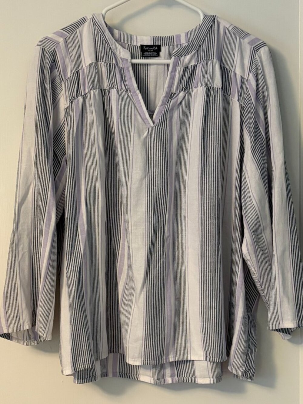 Splendid striped popover blouse size XL linen blend minimal lagenlook comfort